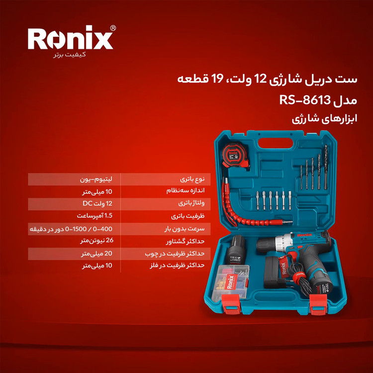 مجموعه 19 عددی دریل چکشی رونیکس مدل RS-8613